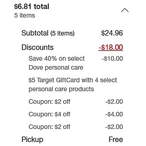 Target Daily Deal: Dove Bundle with 40% off-shampoo, body wash + 2 deodorant+ $5 Target GC $6.65