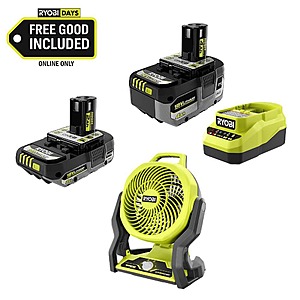 Ryobi ONE+ 18V HIGH PERFORMANCE Kit w/ 4.0 Ah Battery, 2.0 Ah Battery, Charger, & FREE ONE+ Cordless Hybrid 7-1/2" Fan $79