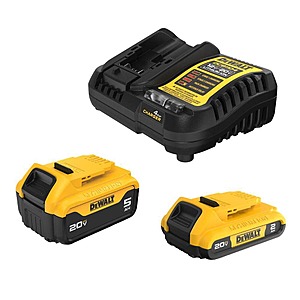 DeWalt 20V MAX Lithium-Ion Battery Kit with 5.0Ah and 2.0Ah Battery and Charger $80.25