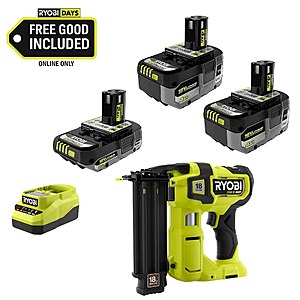Ryobi ONE+ 18V HIGH PERFORMANCE Kit w/ (2) 4.0 Ah Batteries, 2.0 Ah Battery, Charger, & FREE ONE+ HP Brushless Brad Nailer $179