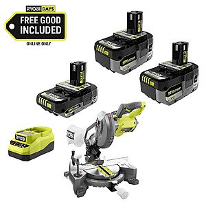 RYobi ONE+ 18V HIGH PERFORMANCE Kit w/ (2) 4.0 Ah Batteries, 2.0 Ah Battery, Charger, & FREE ONE+ Cordless Compound Miter Saw $179