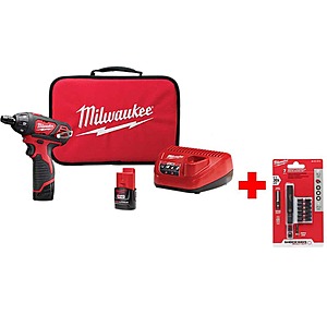 M12 12V Lithium-Ion Cordless 1/4 in. Hex Screwdriver Kit with Two 1.5Ah Batteries, Charger, Tool Bag and Bit Set $106