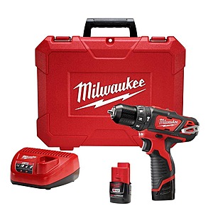 Milwaukee M12 12V Lithium-Ion Cordless 3/8 in. Hammer Drill/Driver Kit with Two 1.5 Ah Batteries and Hard Case $89