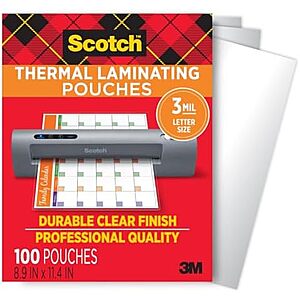 [AC] $7.90* | 100-Ct Scotch Thermal Laminating Pouches (8.9" x 11.4") at Amazon
