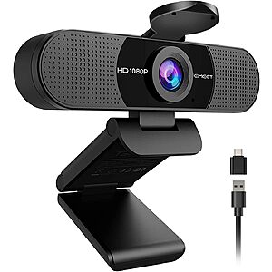 Prime Members: EMEET C960 1080P Webcam with Microphone, 2 Mics, 90° FOV, USB Type-A & A-to-C Adapter, Fixed Focus $24.43