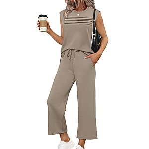 2-Piece WIHOLL Women's Lounge Set w/ Cap Sleeve Top & Wide-Leg Crop Pants (S-3XL, Select Colors) $14.99 + Free Shipping w/ Prime or on $35+