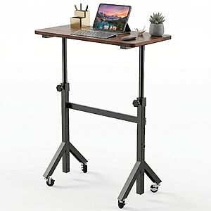 [Prime] 32" Huanuo Mobile Adjustable Heights Standing Desk w/ Wheels (Black Walnut) $24.82 + Free Shipping