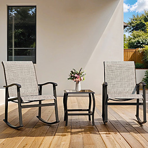 3-Piece Walsunny Rocking Bistro Patio Set w/ Glass Top Table (Various) from $90.23 + Free Shipping