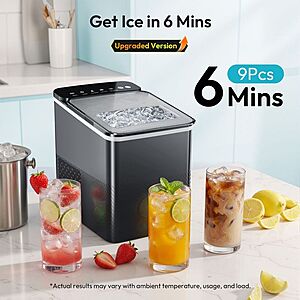 $60 FS TARGET EUHOMY Ice Maker Countertop, Portable Bullet Ice Machine with Self Cleaning, 26.5 Lbs/24H, 2 Sizes of Bullet-Shaped Ice, Black