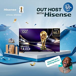 Hisense 50" E7 Cinema Series Hi-QLED Mini-LED 4K UHD Smart Fire TV (50E7SF, 2026 NEW) - Native 144Hz, AI Picture, Dolby Vision IQ · Atmos, FALD $399.99