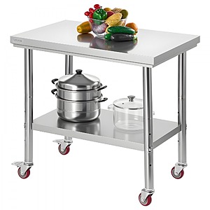 VEVOR 24 x 35.4" Stainless Steel Work Table w/ Wheels & Adjustable Shelf $59.75 + Free Shipping