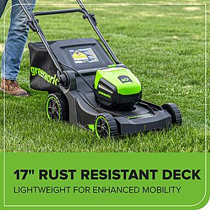 Greenworks 60V 17" Brushless (Push) Mower + 60V (610 CFM) Brushless Blower, 4.0Ah Battery and 3A Charger $369.99