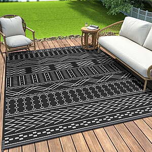 SIXHOME Outdoor/Indoor 5'x8' Waterproof Patio Rug (Dark Gray & White) $15.79 + Free S&H w/ Walmart+ or $35+