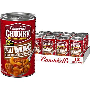 [S&S] $16.34: Campbell’s Chunky Chili Mac Soup, 18.8 oz Can (12 Pack)