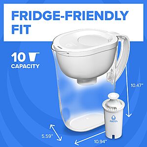 PRIME DAY $20 Brita Large 10-Cup Water Filter Pitcher, WQA NSF/ANSI Certified, Removes Chlorine Taste & Odor, Reduces Zinc, Copper & Mercury, 1 Standard Filter,