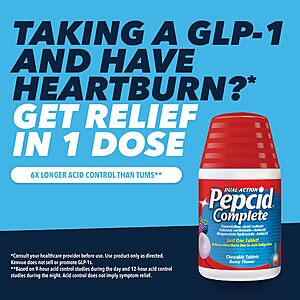 PRIME $14.19 S&S  50 count Pepcid Complete Acid Reducer + Antacid for Acid Reflux, 10mg Famotidine, 800mg Calcium Carbonate & 165mg Magnesium Hydroxide
