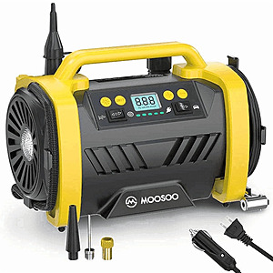 MOOSOO AC/DC Tire Inflator, 3 in 1 Portable Air Compressor for Car Tires with Auto Shut-off, LED Light, 150PSI Air Pump for Cars, Balls, Motorcycles $53.99