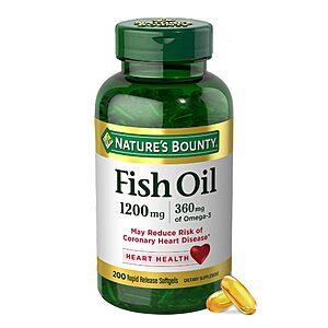 PRIME DAY: $10.83 or less S&S Nature's Bounty Fish Oil Omega 3 Supplements -  1200 Mg Fish Oil, Omega-3, 200 Softgels (Pack of 1