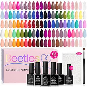[Prime] Beetles 63-Piece 55-Color Gel Nail Polish Set w/ Base Coat, Glossy & Matte Top Coat, Nail Art Stickers & Brush $26.80 w/ S&S + Free Shipping