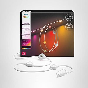 Philips Hue Festavia 150ft Permanent Outdoor String Lights, 80 Dimmable LED Lights, 55 Lumens Each, Weatherproof, Water-Resistant, White Wire, Color Ambience $283.64