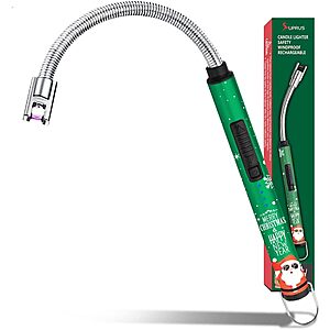 SUPRUS Rechargeable Electric Arc Lighter w/ 360° Flexible Neck & Triple Safety (Christmas Green) $2.99 + Free Shipping w/ Prime or on $35+