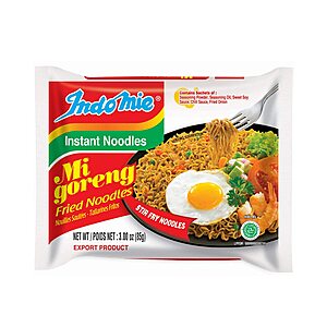 Indomie Mi Goreng Instant Stir Fry Noodles, Halal Certified, Original Flavor, 3 Ounce (Pack of 30)~$17.99 @ Amazon