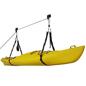 Kayak Storage Hoist - Overhead Pulley System - 125lb Capacity for Canoes, Bikes, Ladders etc - up to 12-Foot Ceilings - $12.71