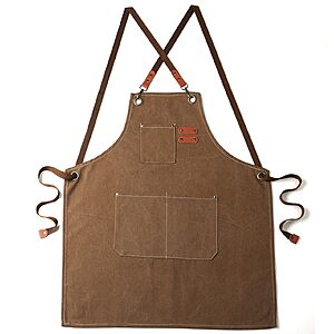 Canvas Apron with Cross Back Straps - Chef & work Apron with Multiple Pockets for Cooking,BBQ,Workshop,Gardening and Crafts(Brown) - $5.03