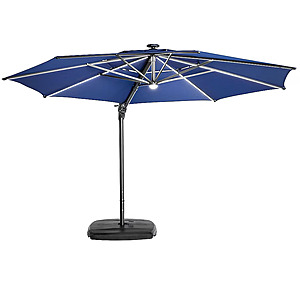 allen + roth 11-ft Aluminum Navy Slide-tilt Cantilever Patio Umbrella with Lights with Base (2 Colors) $398