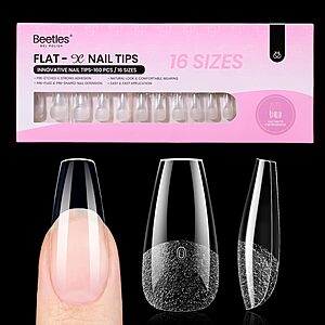 [Prime] Beetles 160-Piece Flat-X Medium Coffin Pre-Etched Clear Gel Press-On Nails (16 Sizes) $2.84 w/ S&S + Free Shipping