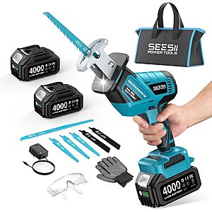 Prime: SEESII Cordless Brushless Reciprocating Saw w/ 2-Pack 4.0Ah Batteries & Charger (Blue) $35.18 + Free Shipping