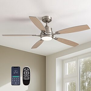 Antoine 52" LED Smart Ceiling Fan w/ Light & Remote (Nickel, 5-Blade) $57.60 + Free Shipping
