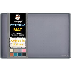 MateeyLife 18" x 12" Waterproof Raised Edge Silicone Pet Feeding Mat (Gray) $4.94 + Free Shipping w/ Prime or on $35+