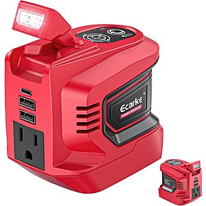Ecarke 220W Portable Power Inverter for Milwaukee 18V Battery w/ AC Outlet, 2 USB-A, Type-C & LED Light $20.99 + Free Shipping w/ Prime or on $35+