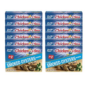 Pacific Pearl Fancy Smoked Oysters in Water 3.75 oz (Pack of 12)~$12.21 After Coupon & S&S @ Amazon