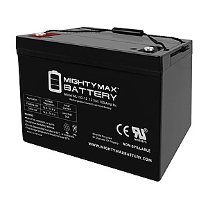 Mighty Max 12V 100AH Internal Threaded Post Maintenance Free AGM Battery, Group 30H For RV, Boat, Automotive, Heavy Equipment, Off Grid Solar + Free Shipping w/ Prime $79.67