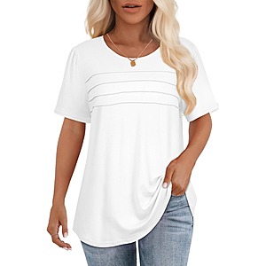 Prime Members: rosemia Womens Short Sleeve Loose Fit Pleated Blouse (White or Black) from $6.46 + Free Shipping