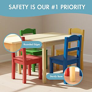 [Prime Members]Humble Crew Kids Wooden Table and 4 Chairs Set, Natural/Primary - Kids Table and Chair Set for Toddlers and Children $63.42