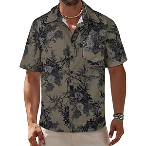 Prime Members: CHICGAL Mens Short Sleeve Hawaiian Shirt: Brown Green Print (XL) $6.64, Black Grey Print $7.59 & More + FS