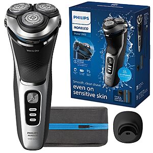 Philips Norelco Shaver 3900 Series, Wet and Dry Electric Shaver, P-Cap, Travel Pouch, Charging Stand, Storm Blue, Model S3341/92 - $63