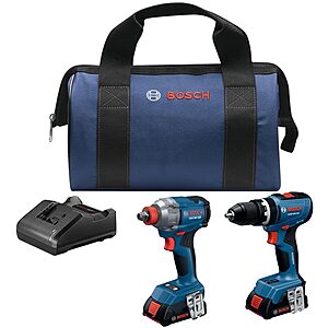[Prime] Bosch GXL18V-241B22 18V 2-Tool Combo Kit w/ 1/2" Hammer Drill/Driver, 2-in-1 Impact Driver/Wrench, (2) 2Ah Batteries, Charger & Bag $169 + Free S/H