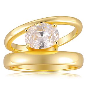 KSF 14K Gold Plated Wavy Engagement Ring for Women，Chunky Open Twist Stackable Rings for Women, Band Rings with Cubic Zirconia Gemstones $5.59