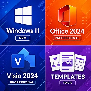 Microsoft Windows 11 Pro + Office 2024 Pro + Visio 2024 Pro Bundle (Lifetime, 1 PC each, Digital Download) $16
