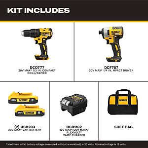 DEWALT 20V MAX Cordless Drill and Impact Driver, Power Drill Brushless 2-Tool Power Tool Combo Kit, Includes 2 Batteries, Charger and Bag (DCK277D2) $169