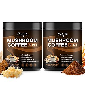[Prime] 2-Pack 4.23-Oz Catfit Mushroom Coffee Powder w/ 10 Adaptogenic Mushrooms (75-Servings Each) $10.33 w/ S&S + Free Shipping