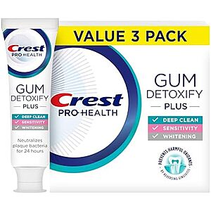 [Prime, SnS, AC] $10.19 | 3-Pack 4.5-Oz Crest Pro-Health Gum Detoxify Plus Toothpaste at Amazon