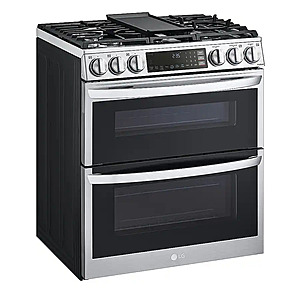 LG - 30-in Wide 6.9 Cu. Ft. Smart Slide-In Double Oven Gas True Convection Range with 5 Burners, EasyClean and InstaView - Stainless Steel $1999.99 Bestbuy.com