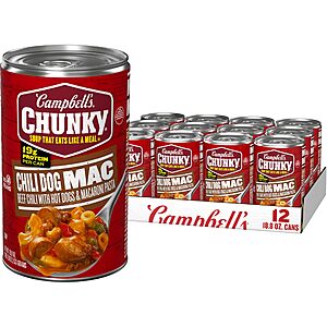 12-Pack 18.8-Ounce Campbell's Chunky Chili Dog Mac Soup $12.90 w/ S&S + Free Shipping w/ Prime or on $35+