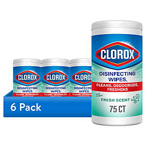 $12.15 - (6 pack) Clorox Bleach-Free Disinfecting and Cleaning Wipes, Fresh Scent, 75 Count