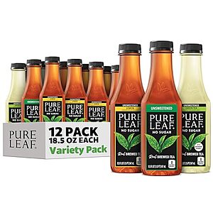 [SnS] $15.23* | 12-Pack 18.5-Oz Pure Leaf Real Brewed Tea (Unsweet Variety Pack) at Amazon